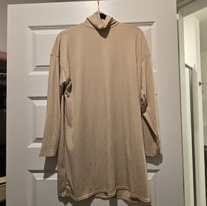 Boohoo Beige Ribbed Long Sleeve Tunic